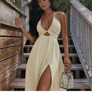 Commense Cream Backless Midi Dress